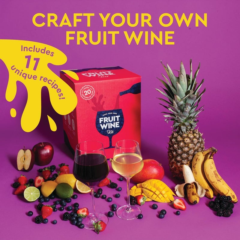 Craft A Brew طقم صنع نبيذ الفواكه - سهل للمبتدئين - طقم صنع النبيذ في المنزل - يشمل المكونات والمعدات القابلة لإعادة الاستخدام - استخدم أي فواكه طازجة أو مجمدة أو عصير فواكه - يصنع حتى 20 دفعة سعة 1 جالون - Image 5